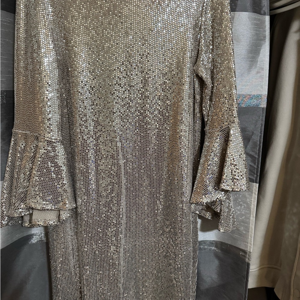MSK Silver Sequin Midi Dress